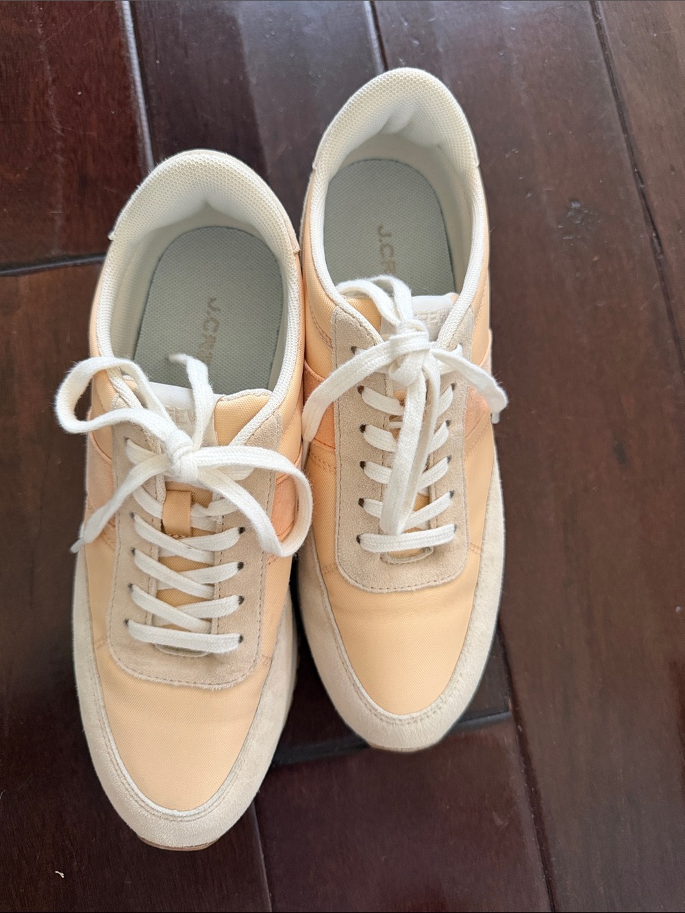 J. Crew Peach and Cream Low-Top Sneakers with Suede Trim